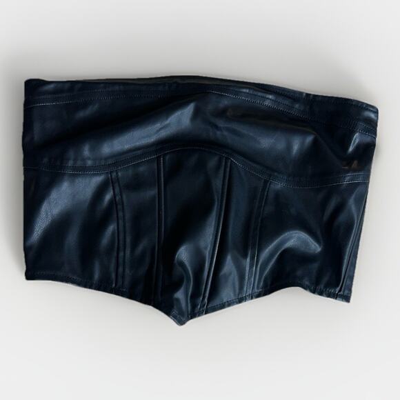 ANWND Faux Leather Bustier Crop Top Black Zip Back Strapless Corset Style Size M - Picture 1 of 7